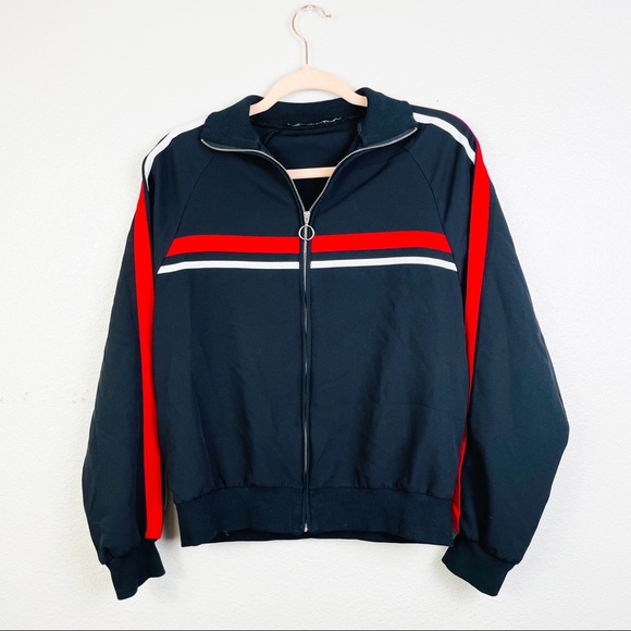 Zara Jackets & Coats Zara Basic Black Red Stripe Track Jacket Xs